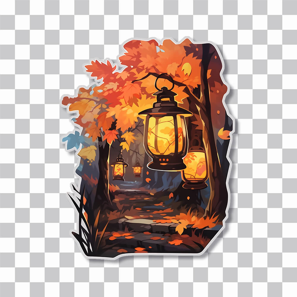autumn park with lanterns sticker cover