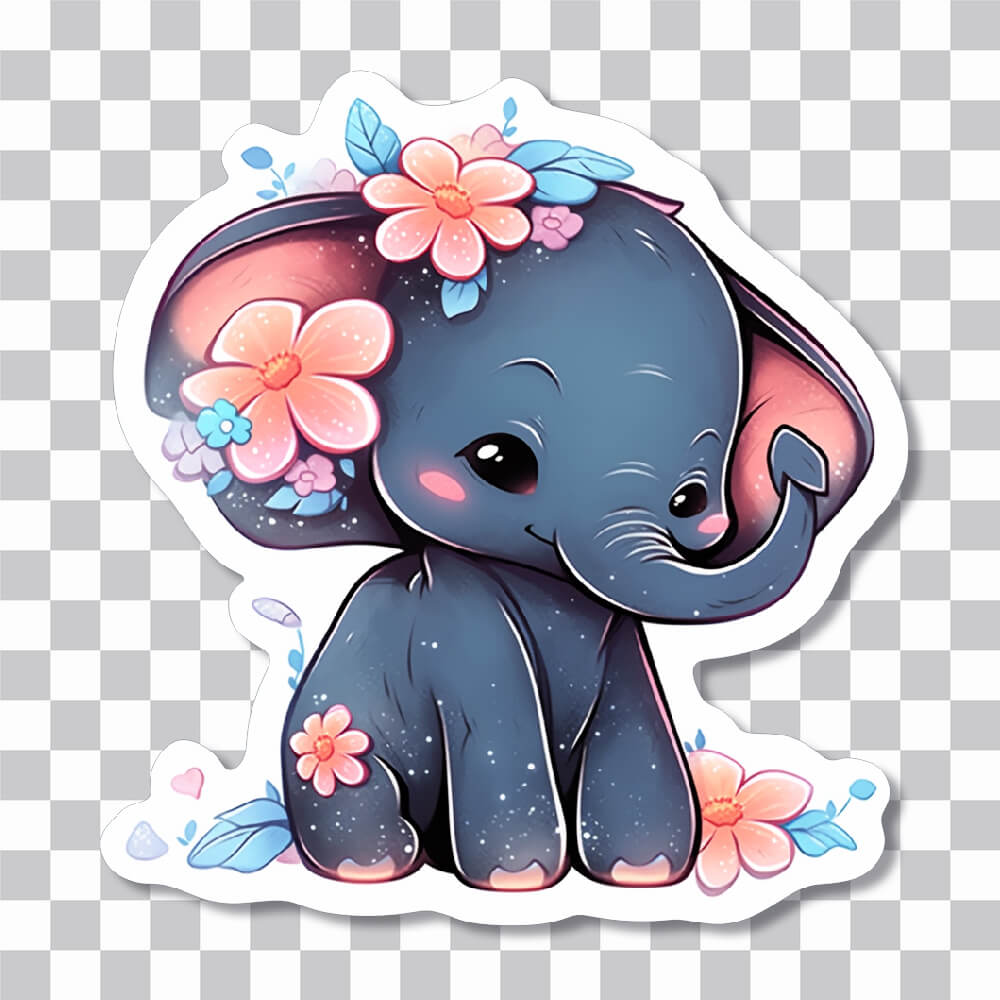 bébé éléphant avec fleurs sticker cover