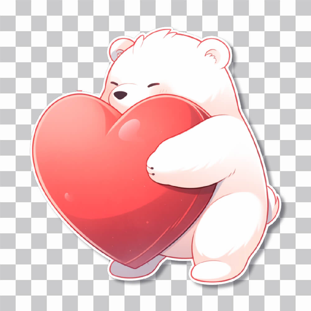 bear hugging a giant heart sticker cover