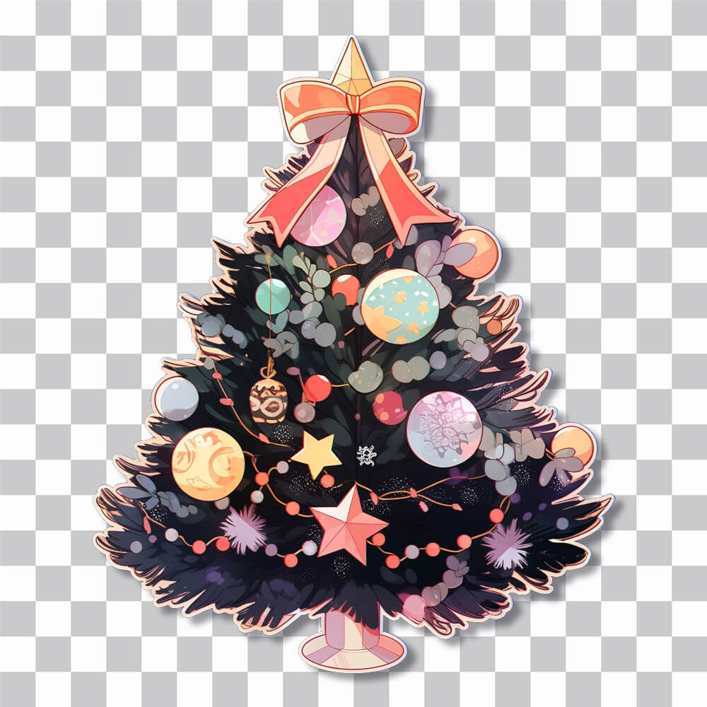 beautiful christmas tree with ribbon sticker cover