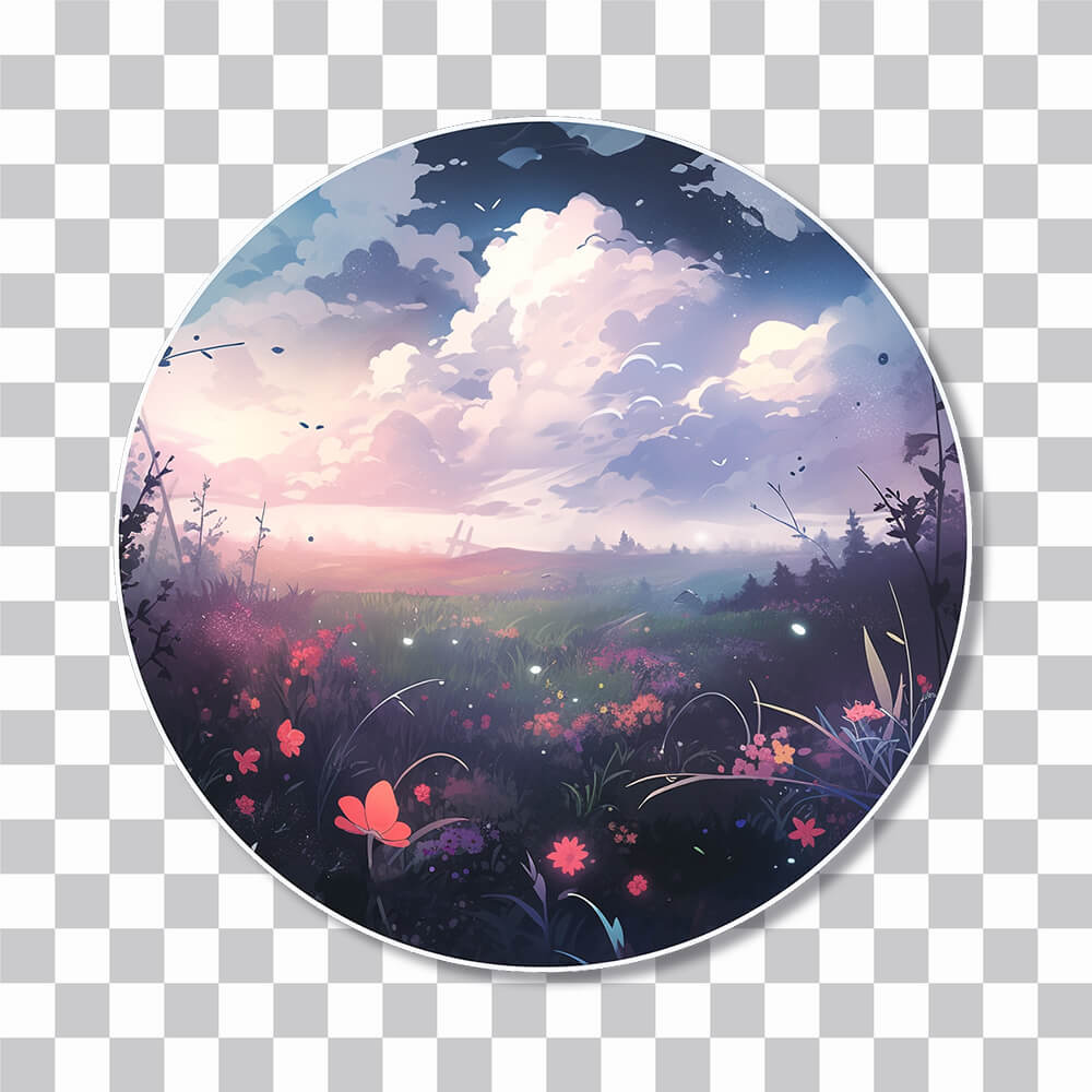 beautiful flower field round sticker cover