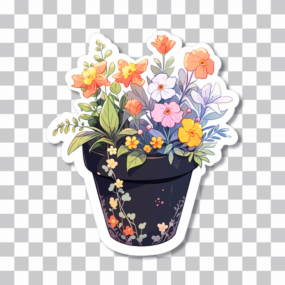 beautiful flowerpot with flowers sticker cover