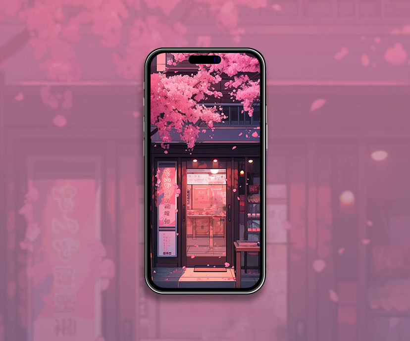 Beautiful japan aesthetic wallpaper Pink sakura & sho art wall