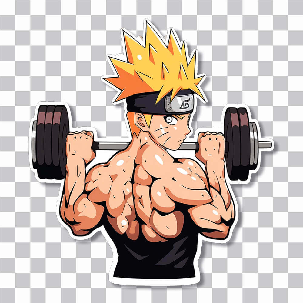 bodybuilder naruto lifting barbell sticker cover