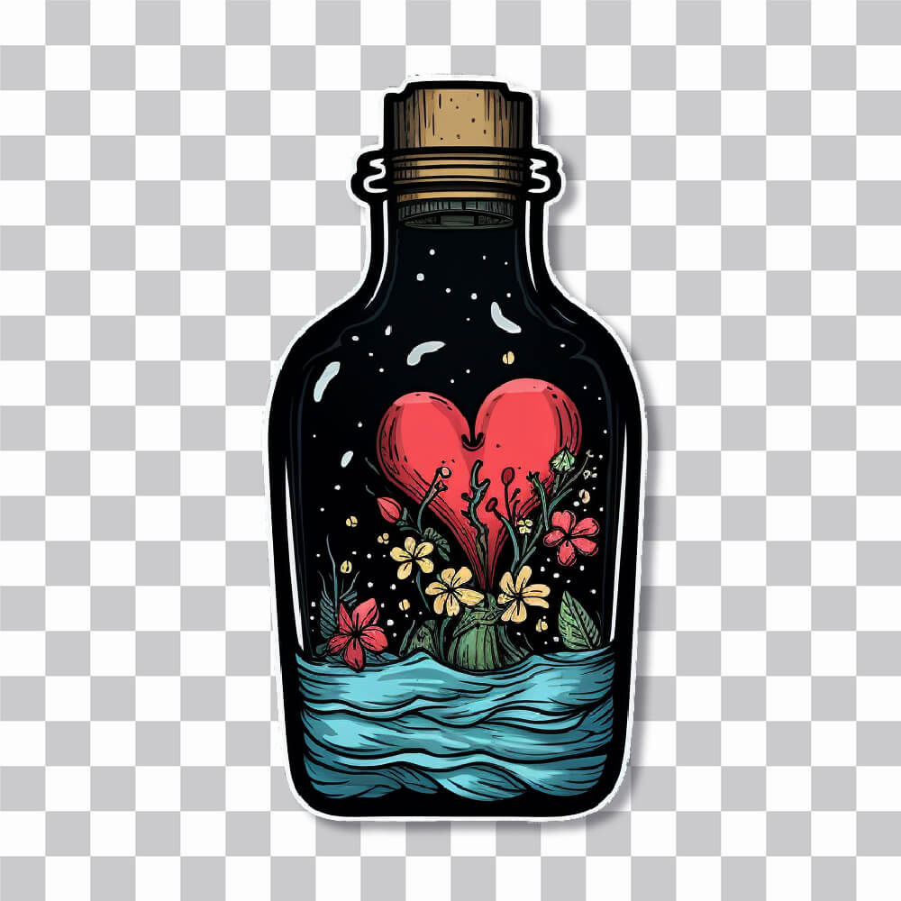 bottle with heart art sticker cover