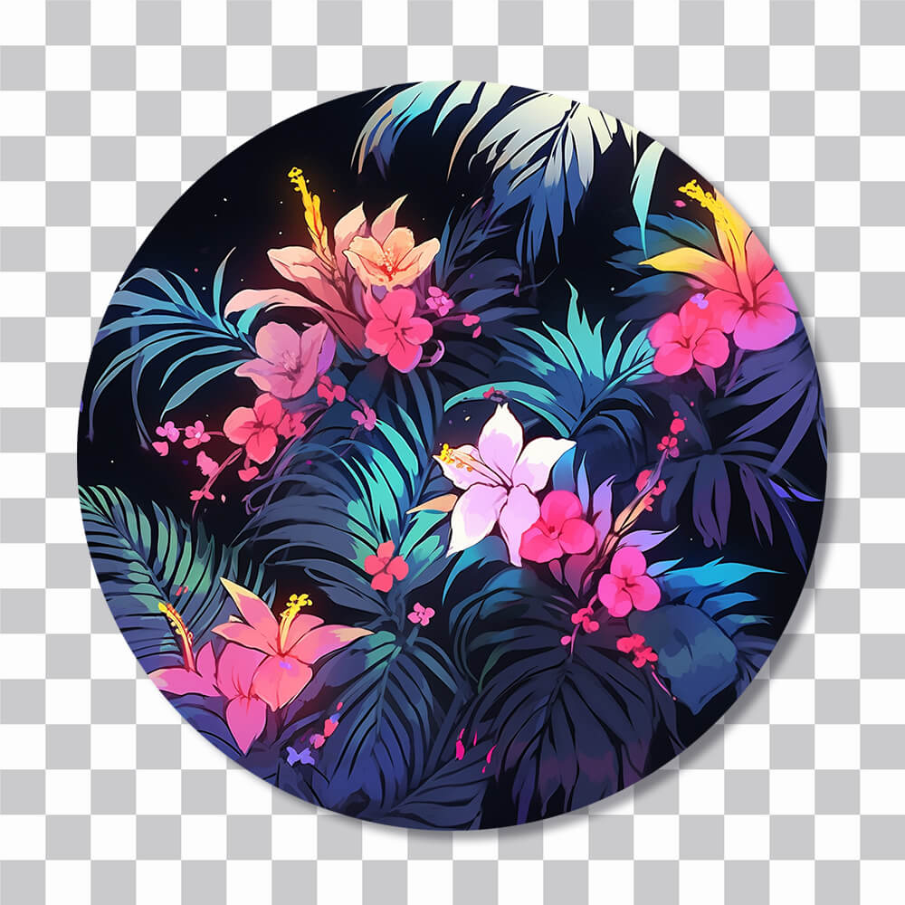 bright flowers leaves round sticker cover