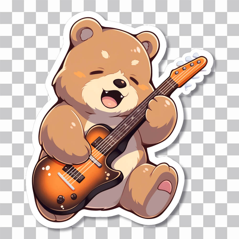 brown bear playing guitar sticker cover