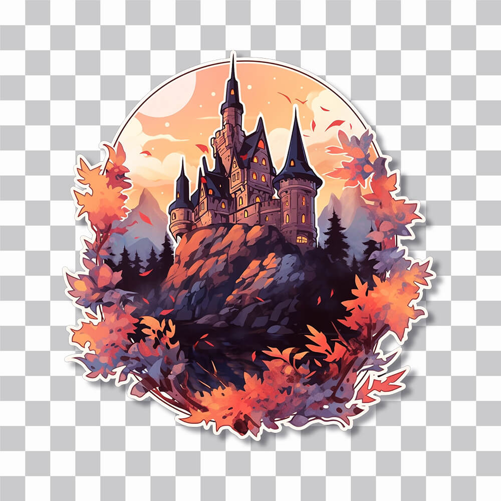 castle on hill in autumn style sticker cover