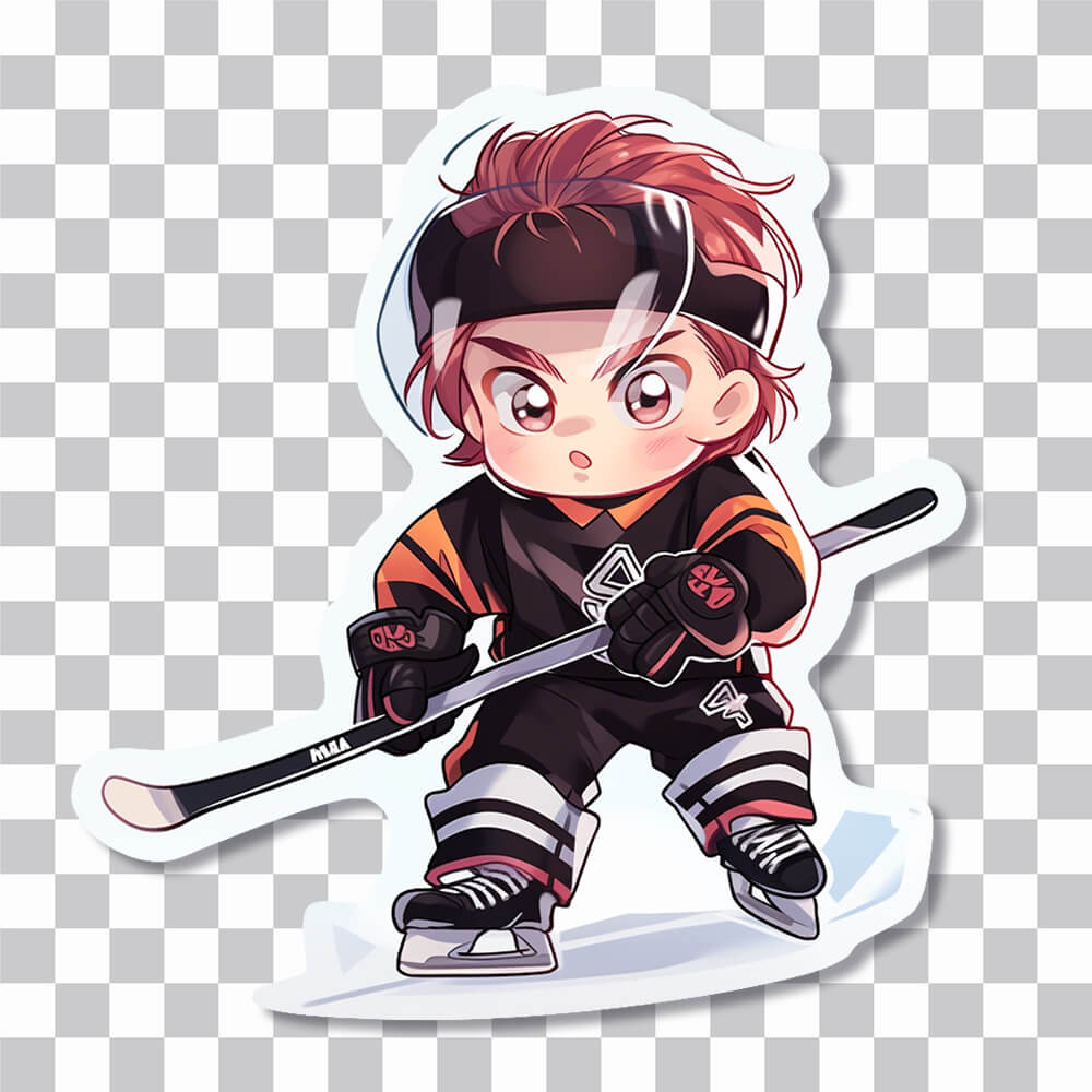 chibi anime guy playing hockey sticker cover