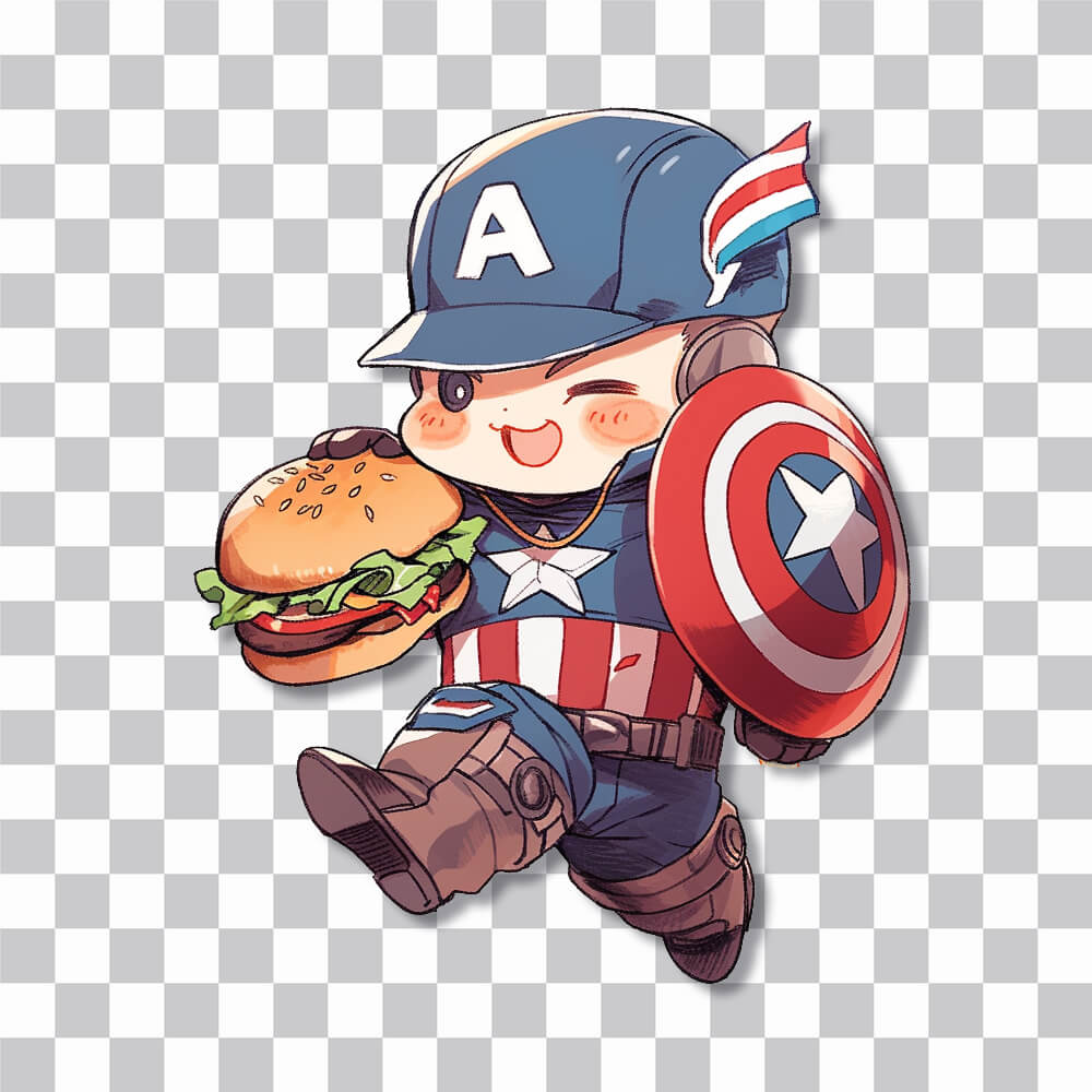 chibi captain america with burger marvel sticker cover