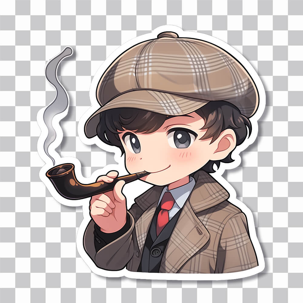 child sherlock holmes with pipe sticker cover