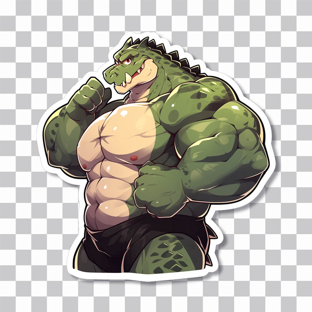 crocodile bodybuilder cartoon sticker cover