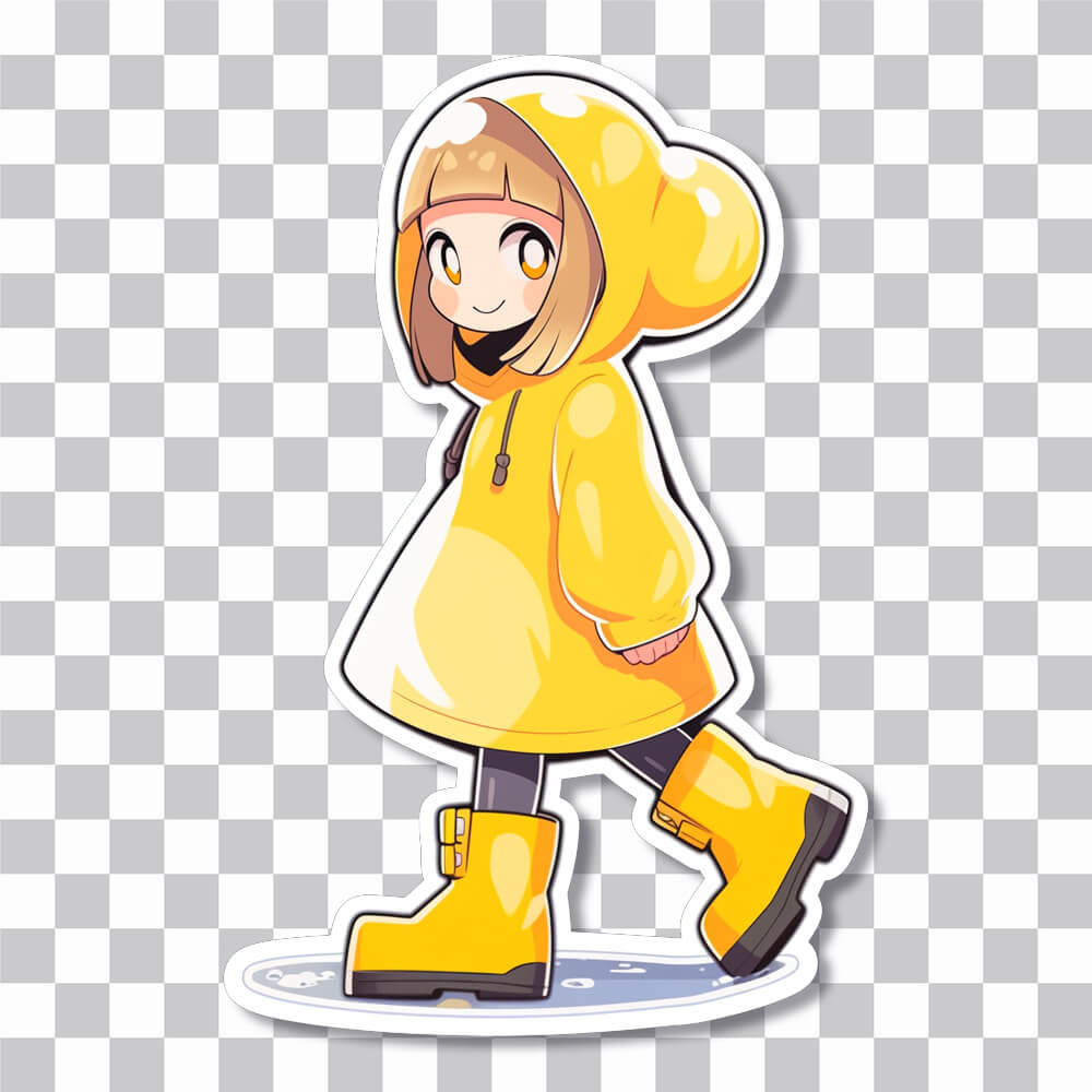 cute anime girl in yellow raincoat sticker cover