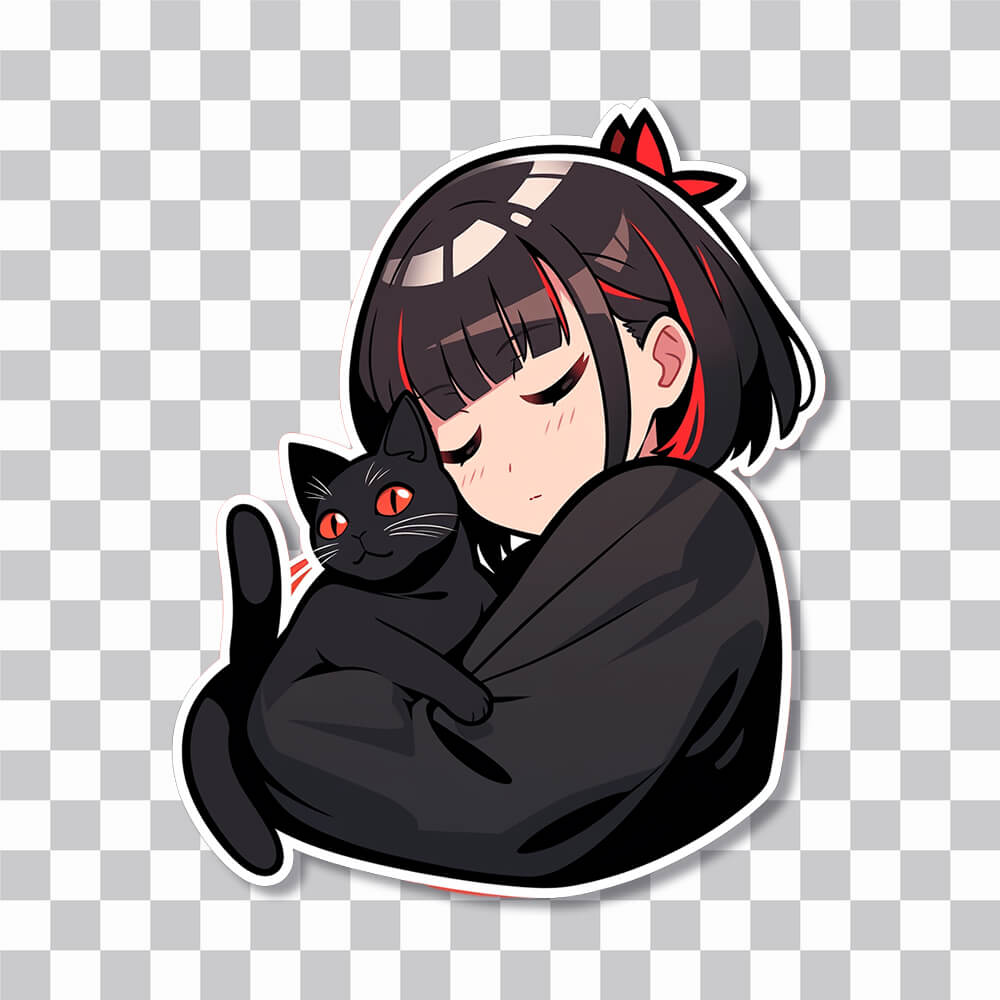 cute anime girl with black cat sticker cover