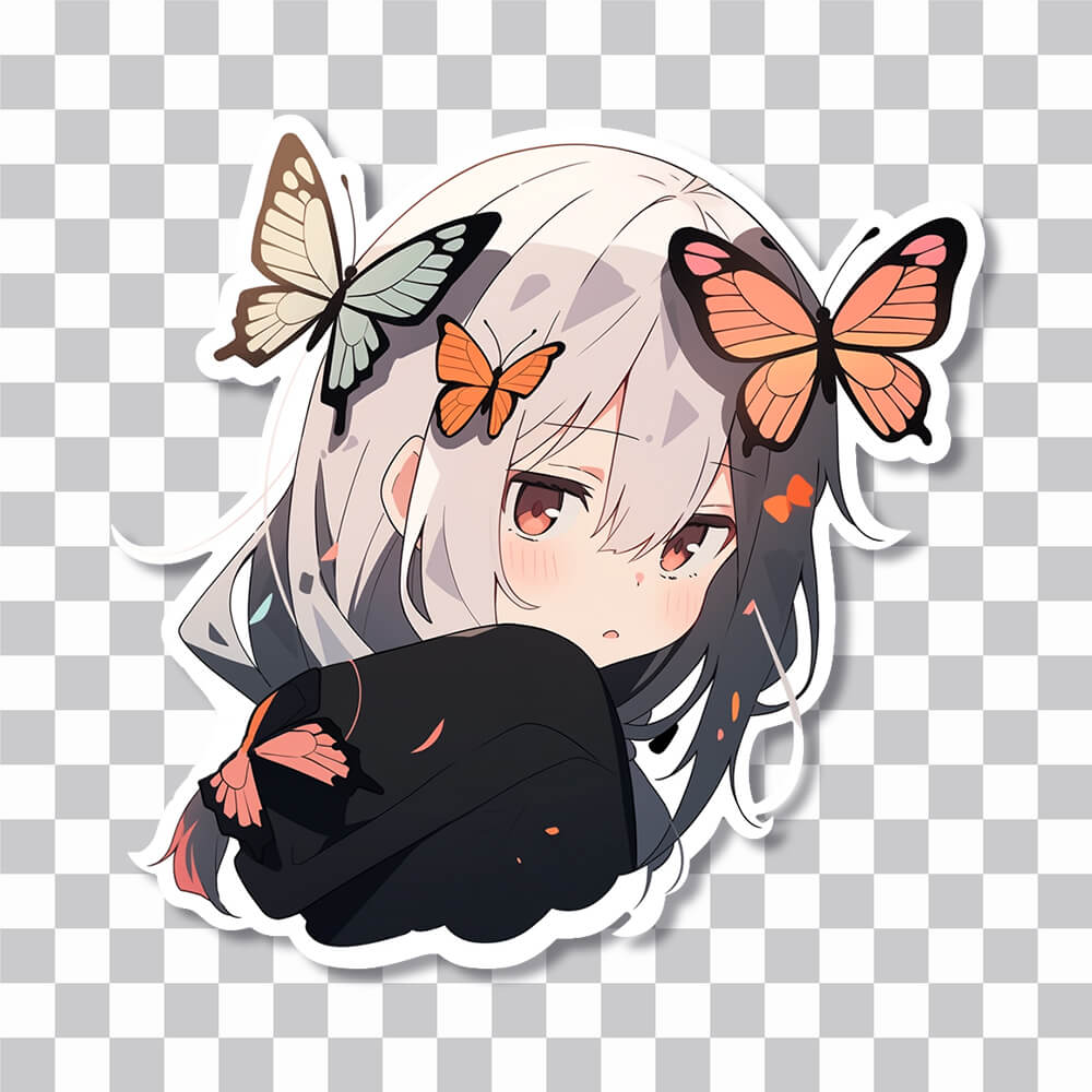 Cute Anime Girl with Butterflies Sticker - Anime Sticker Download