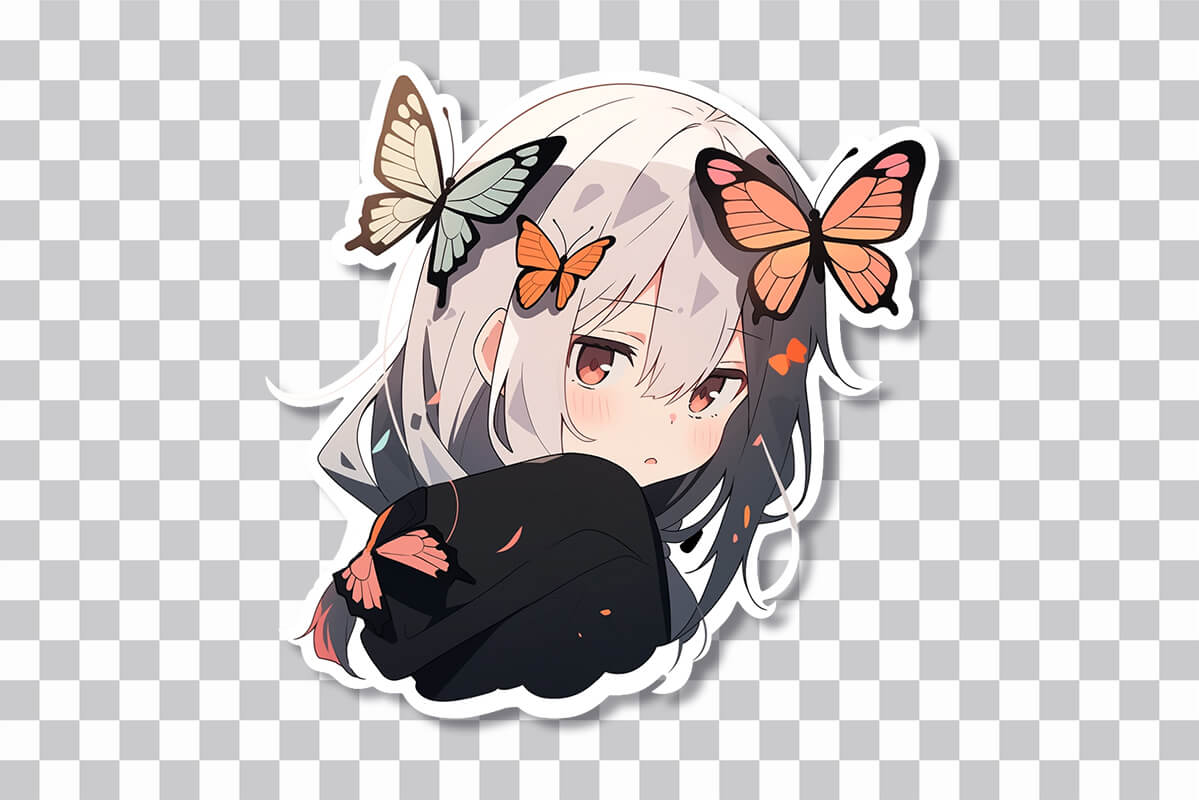 Cute Anime Girl with Butterflies Sticker - Anime Sticker Download