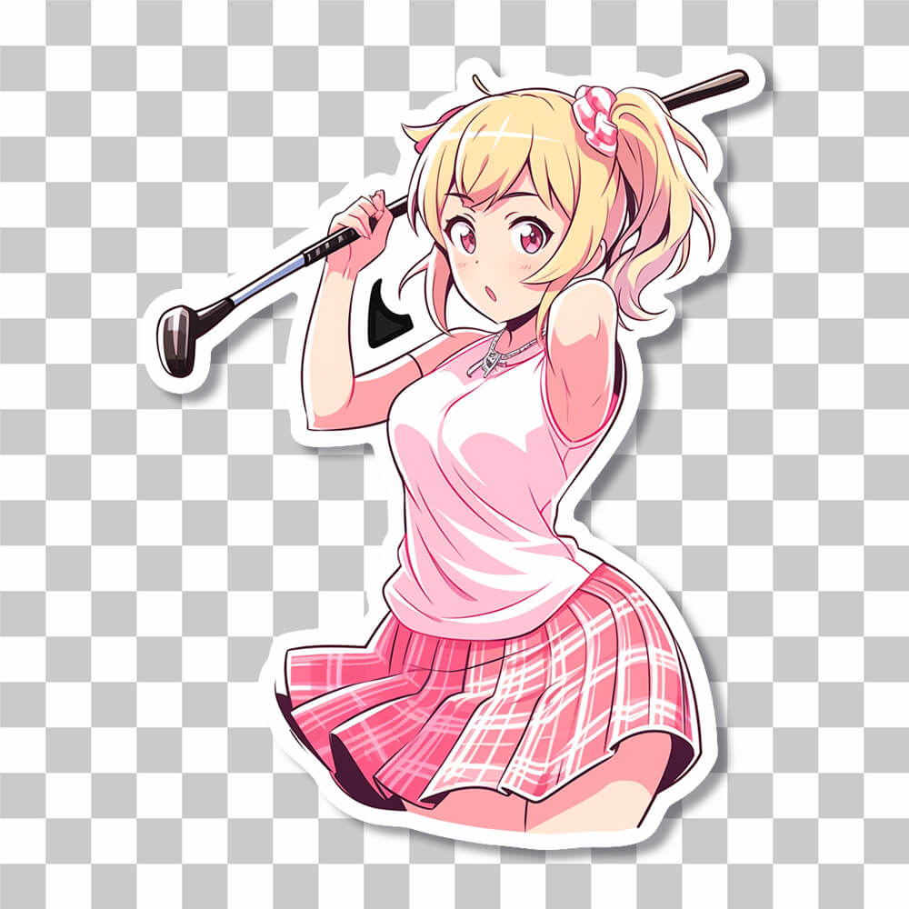 cute anime girl with golf club sticker cover