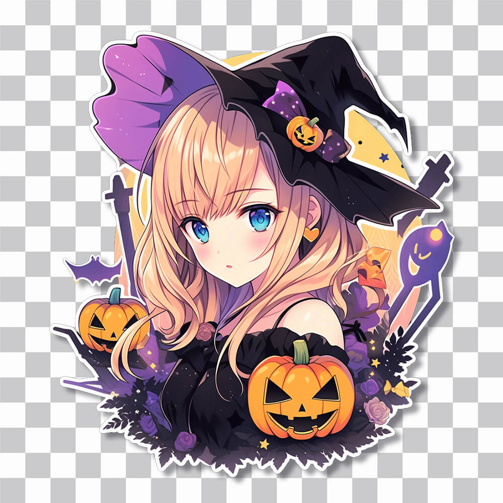 cute anime girl with pumpkins halloween sticker cover