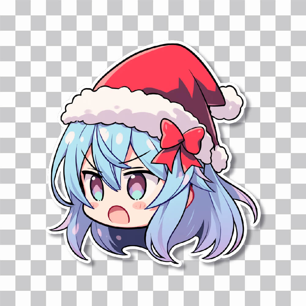 Sticker de la fille de l'anime avec le chapeau du Père Noël