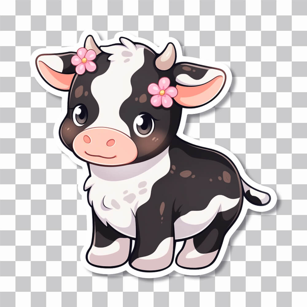 cute baby cow with flowers sticker cover