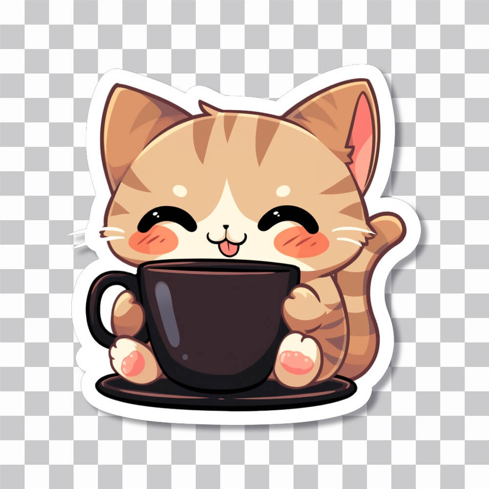 cute beige cat with coffee cup sticker cover