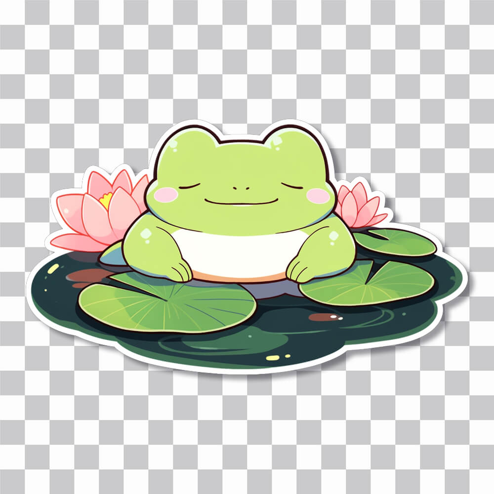 cute frog sitting on lily pads sticker cover