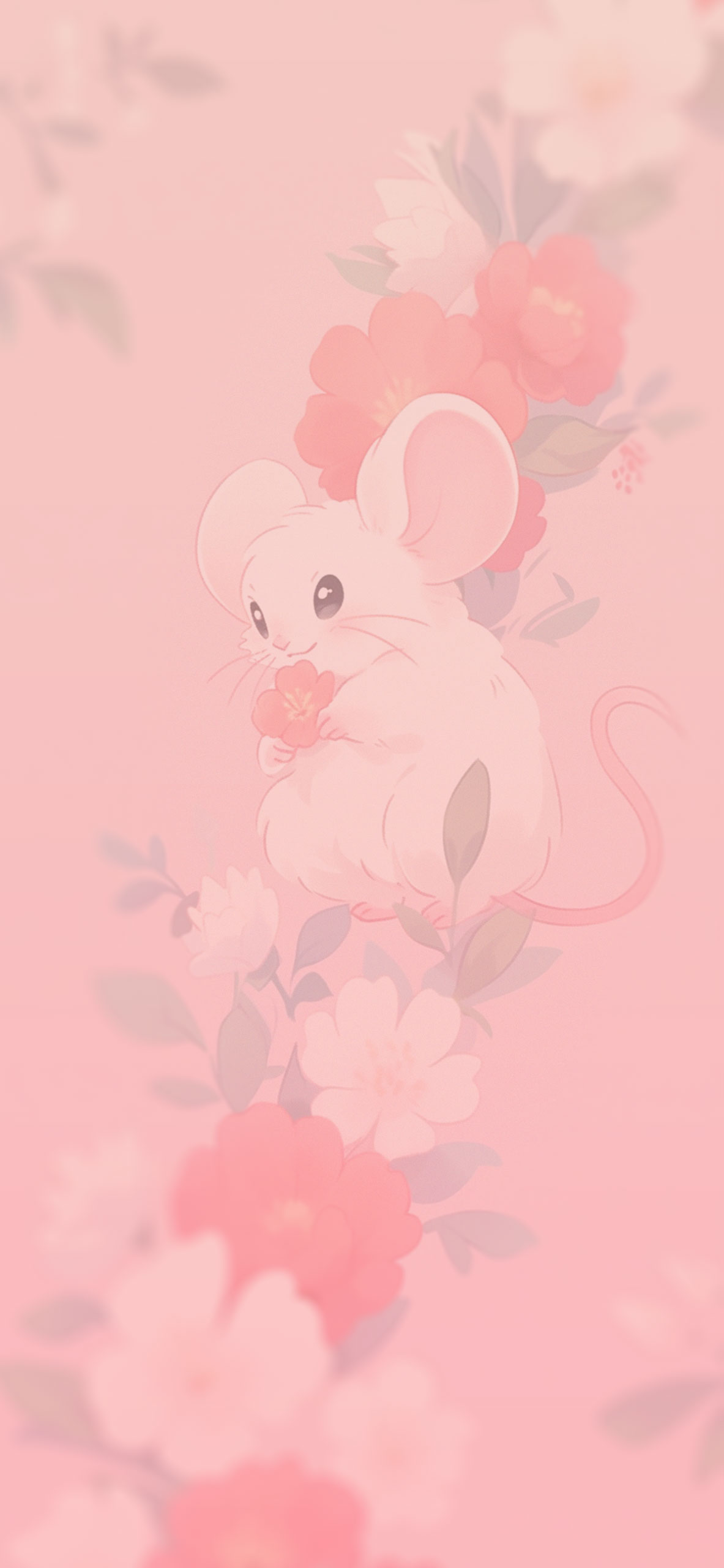 Cute mouse & flowers pink wallpaper Kawaii pink aesthetic wall