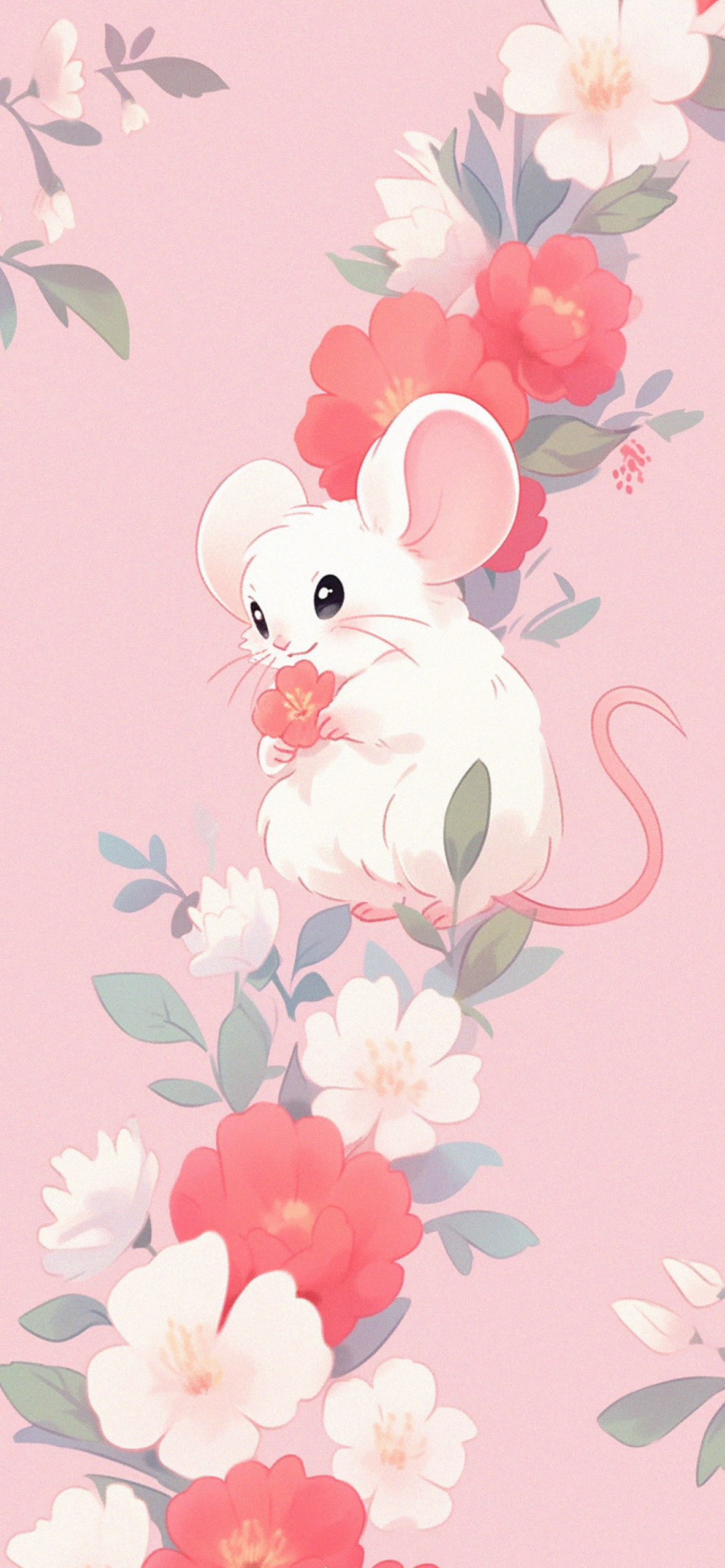 Cute mouse & flowers pink wallpaper Kawaii pink aesthetic wall