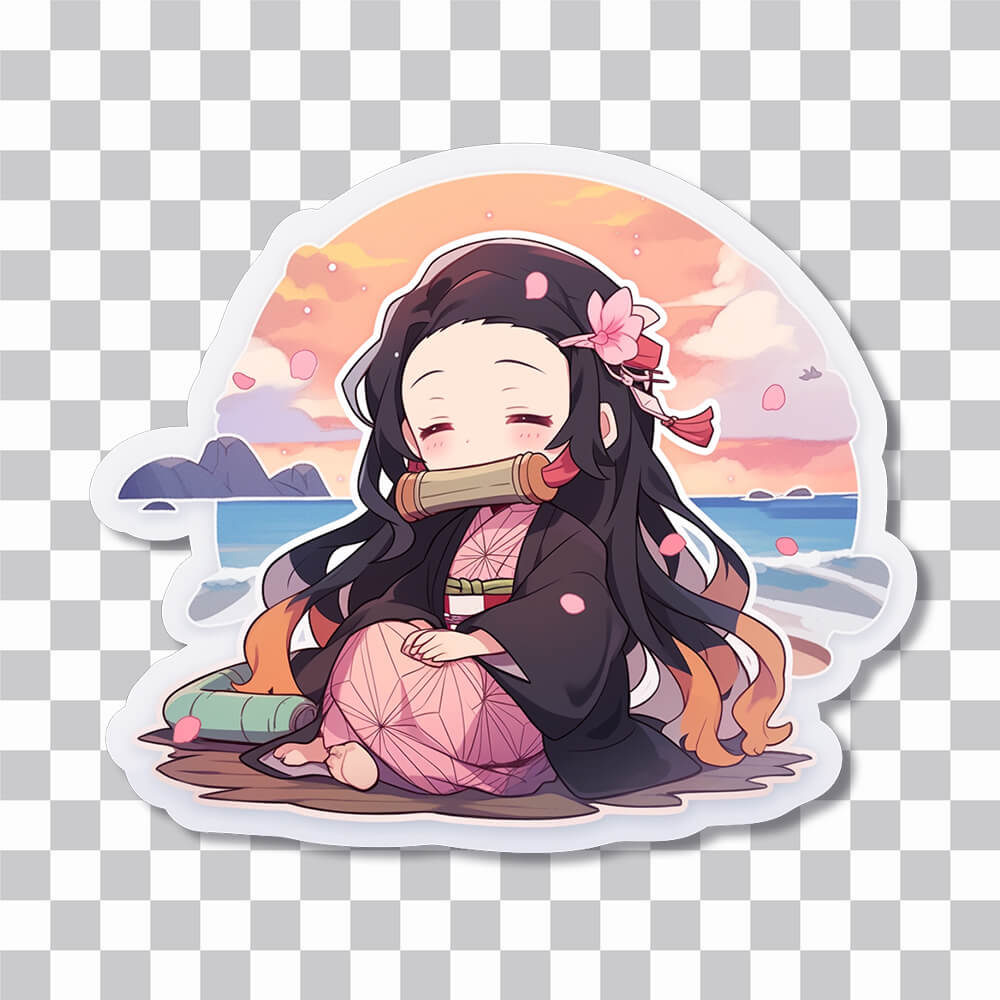 cute nezuko by the sea sticker cover
