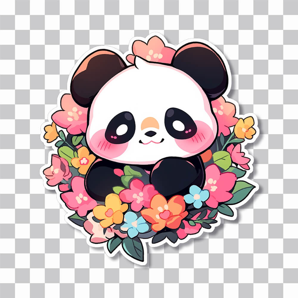 Mignon panda dans la couverture autocollante de fleurs