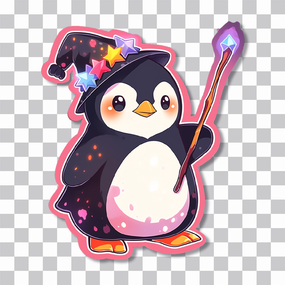 cute penguin with magic wand sticker cover