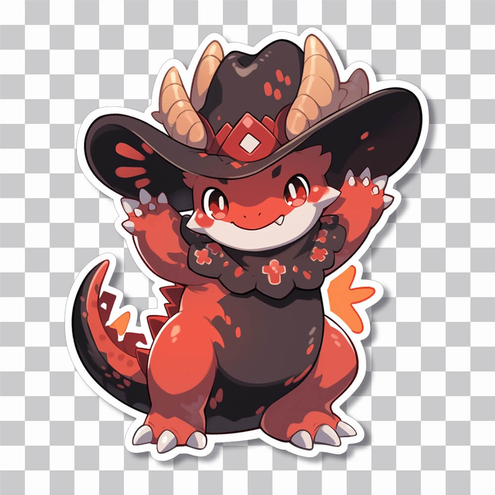 cute red dinosaur in hat sticker cover