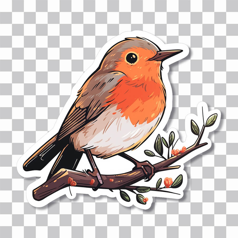 cute red robin bird on a branch sticker cover