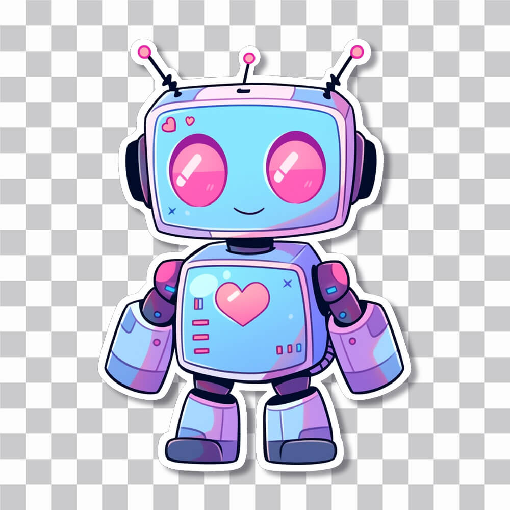 cute robot with heart on chest sticker cover