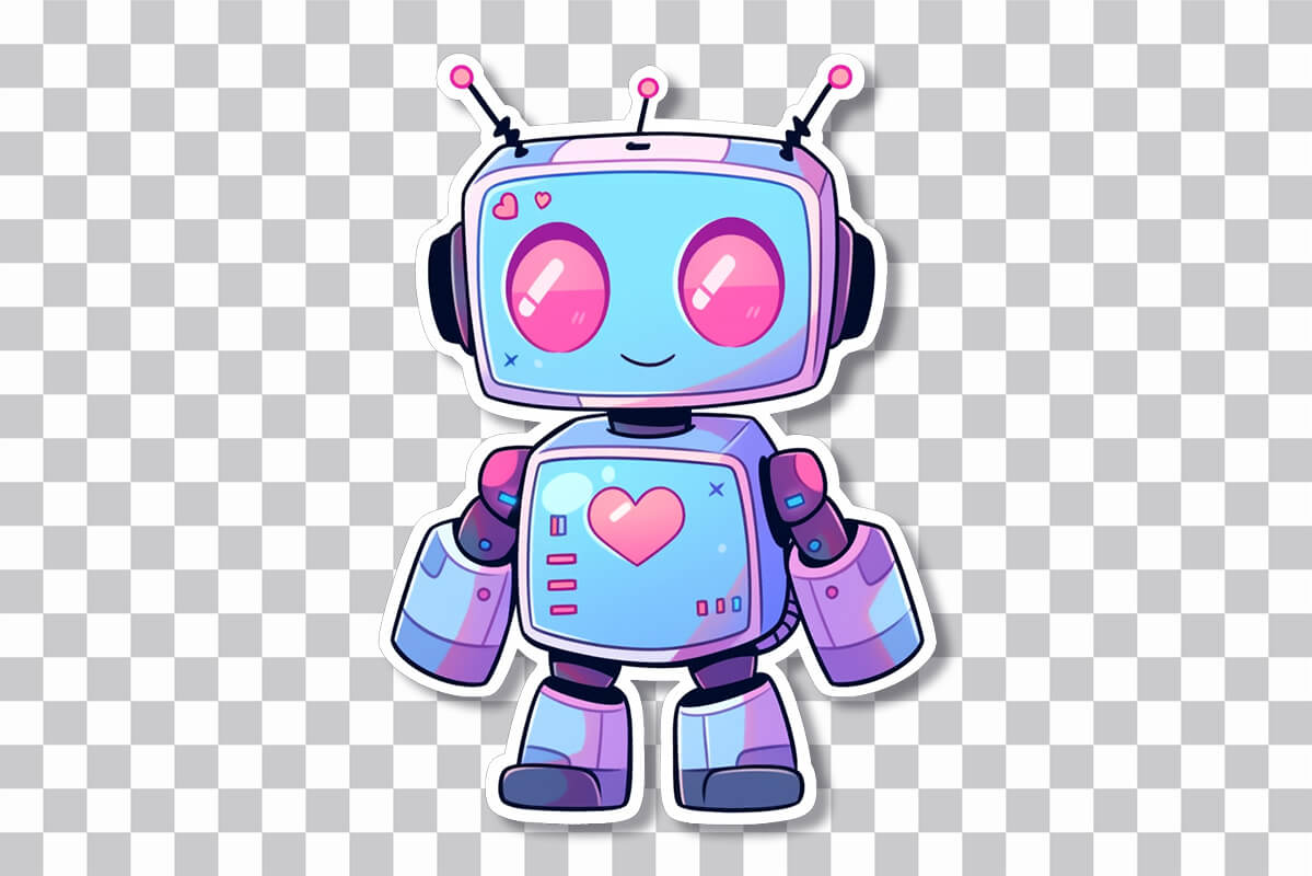 Cute Robot with Heart on Chest Sticker - Free PNG Download