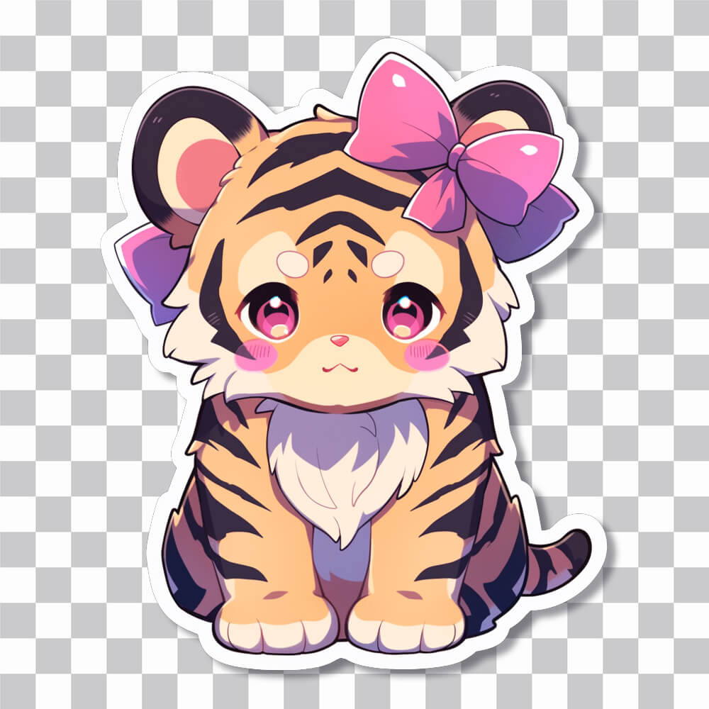 cute tiger cub with bow sticker cover