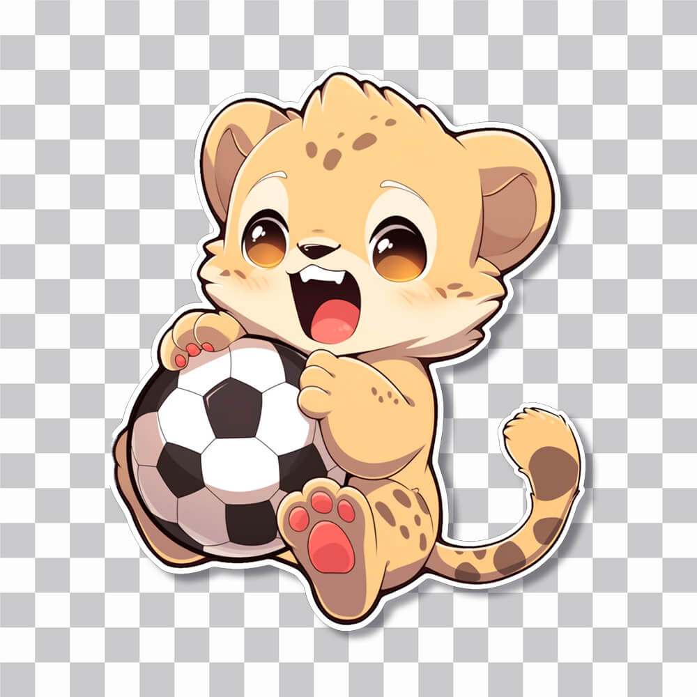 cute tiger cub with soccer ball sticker cover
