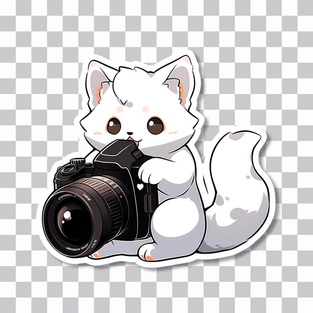cute white cat photographer sticker cover