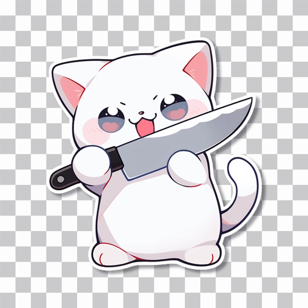 cute white kitty with knife sticker cover