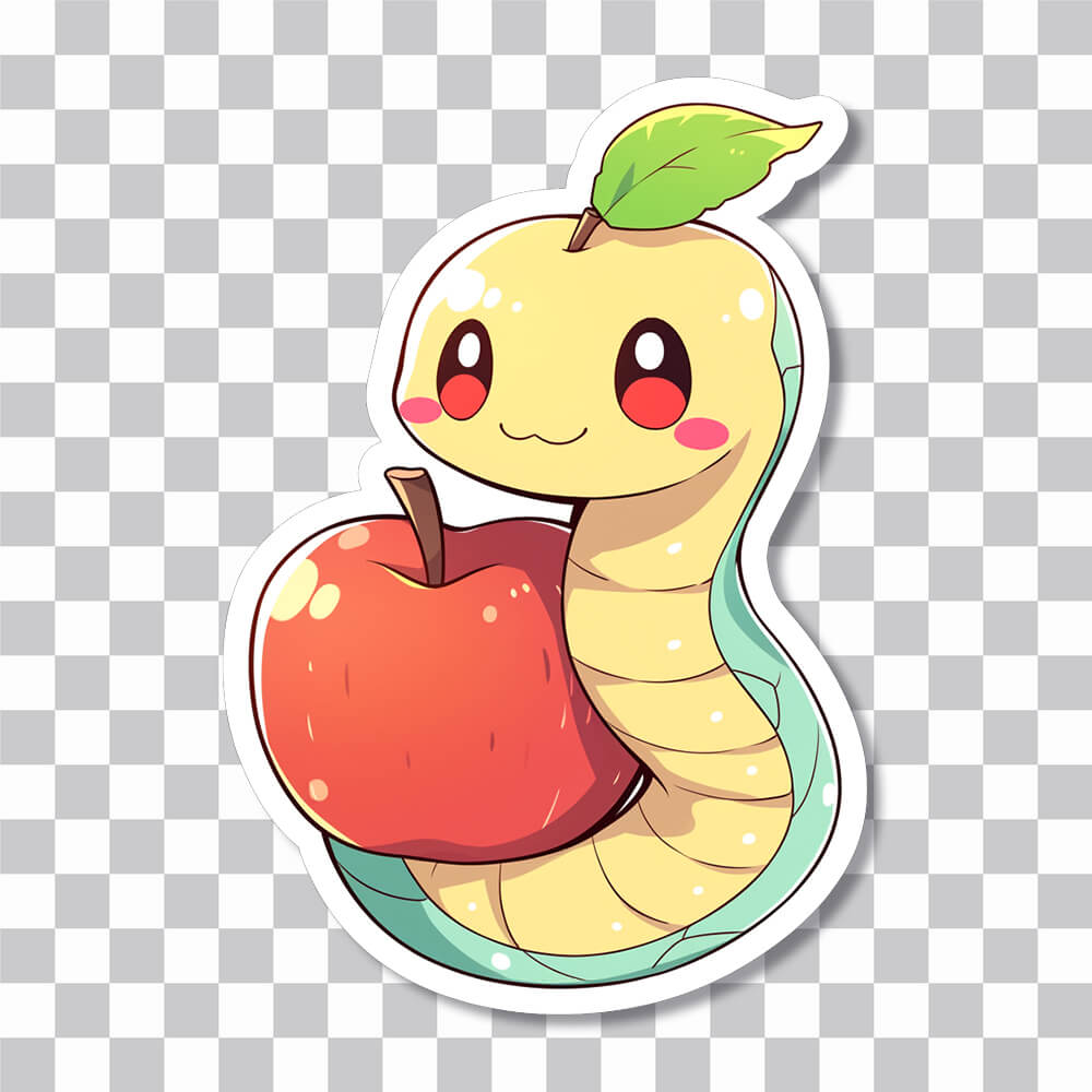 cute worm with apple sticker cover