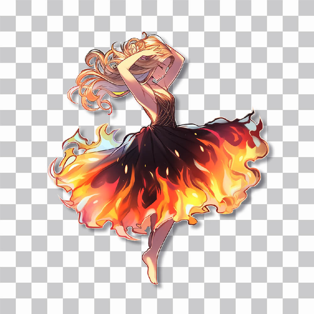 dancing anime girl with fiery dress sticker cover