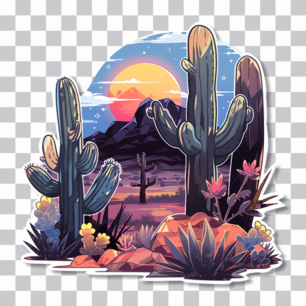 desert cactus plants sunset sticker cover