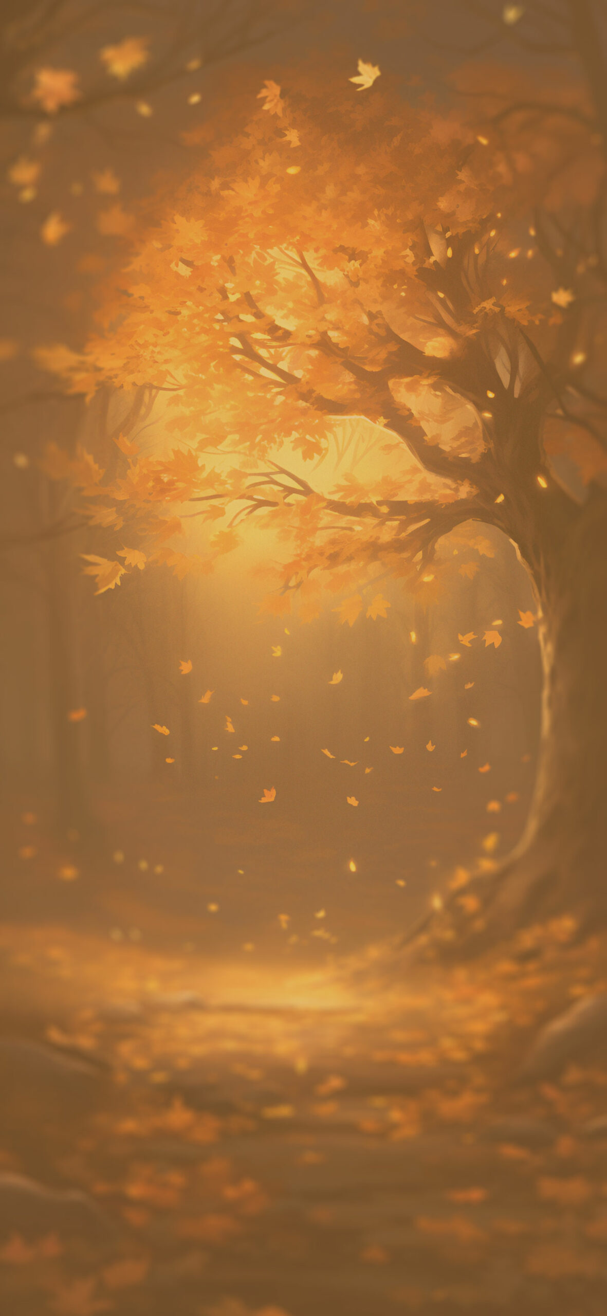 Falling Orange Leaves in the Forest Fall Wallpaper Orange Fore
