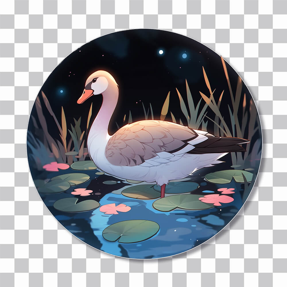 goose on a pond round sticker cover
