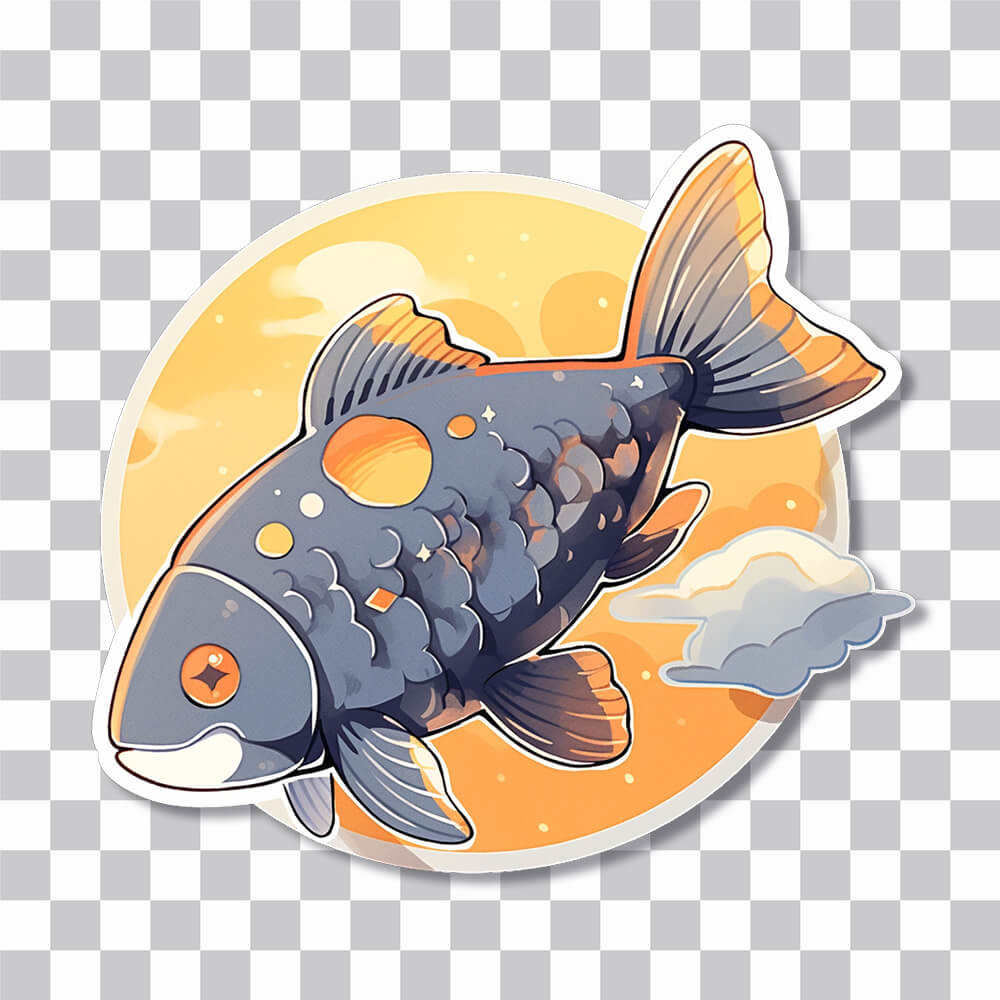 gray fish against moon sticker cover