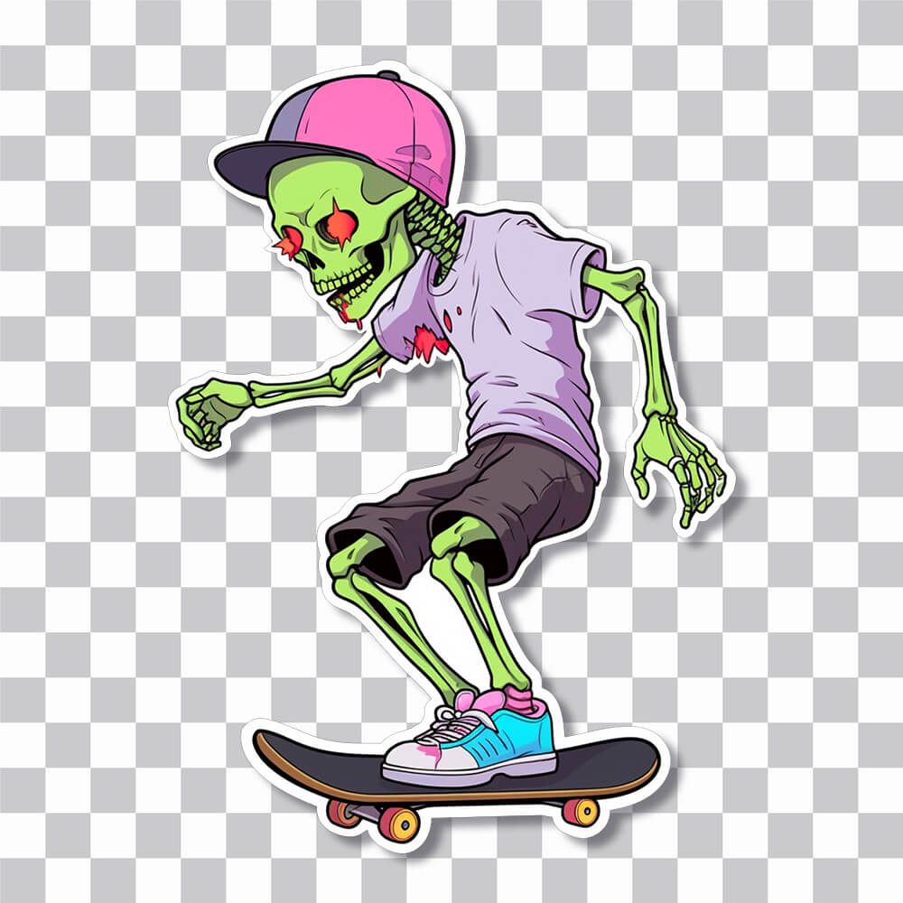 Couverture d’autocollant de skateboard squelette vert