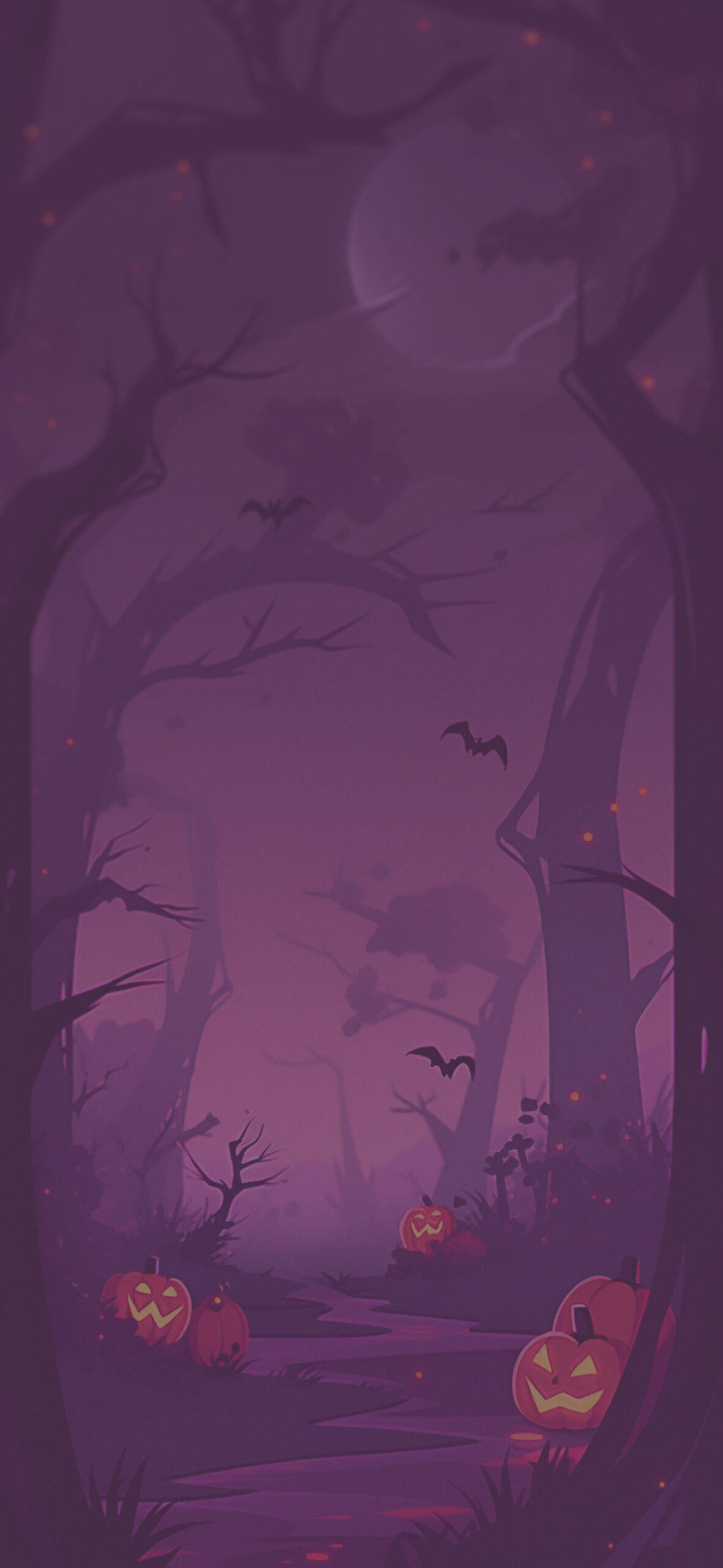 Halloween Jack o' lanterns in Purple Forest Wallpaper Hallowee