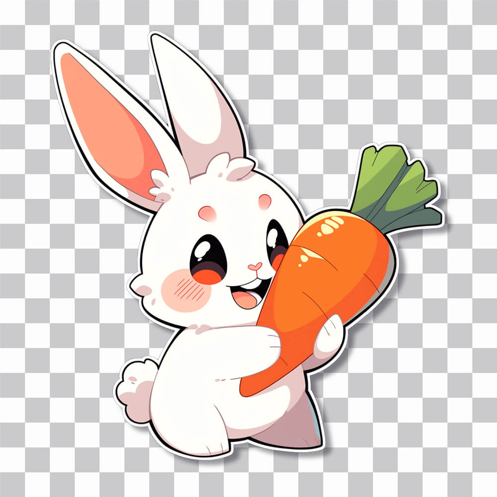 happy white bunny with carrot sticker cover