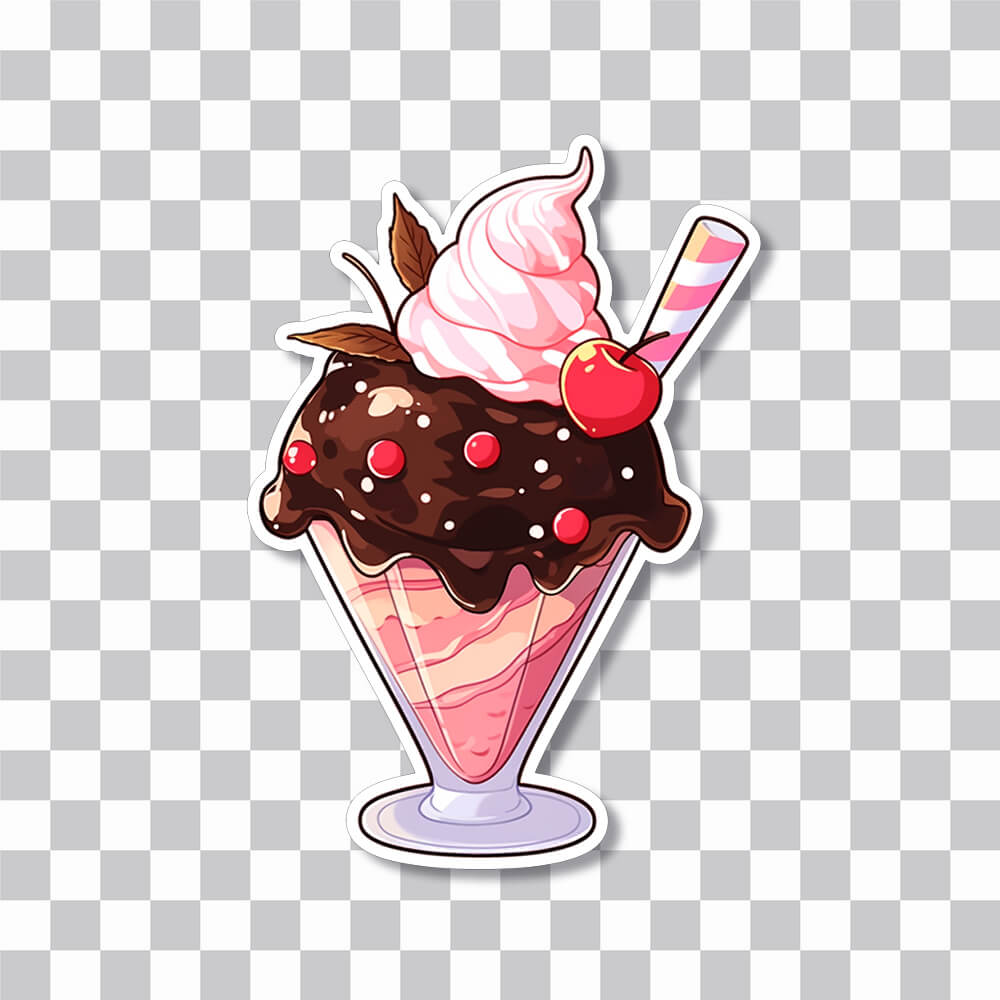 ice cream with cherry and chocolate sticker cover