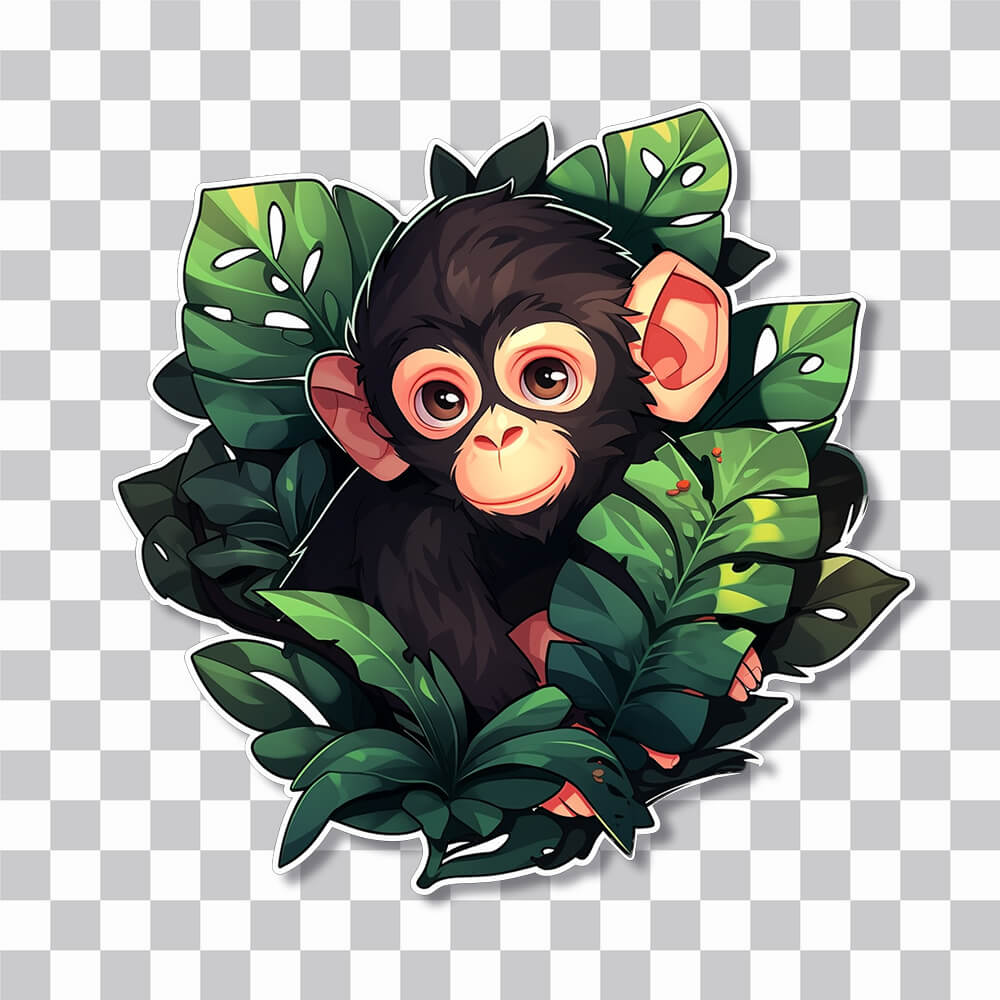 little monkey in leaves sticker cover